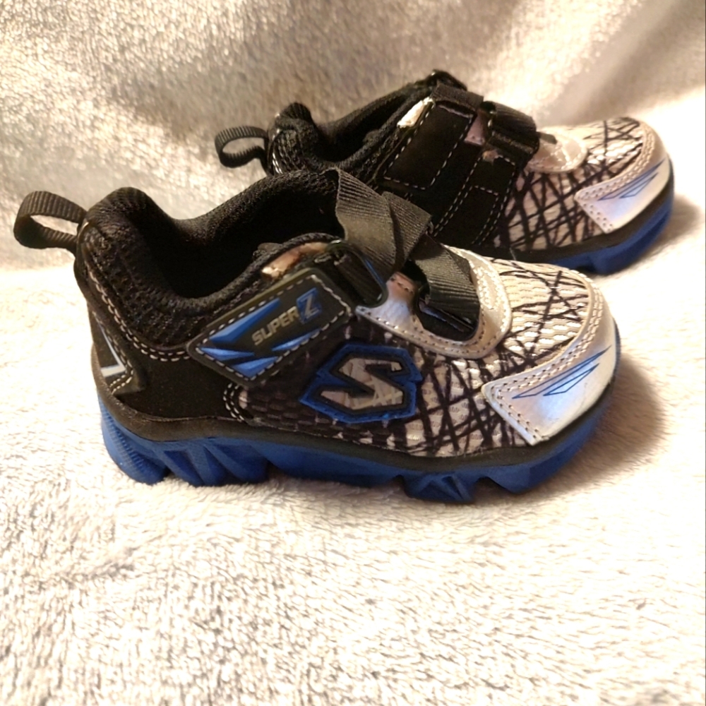 Skechers Super Z Black/Blue/Silver Toddler Boys Size 5 Sneakers SKZ NWOT